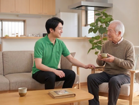 ヘルパーとご利用者さまが談笑する様子